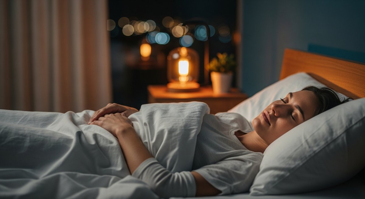 Hindu Kush strain vs Afghan Kush strain — Which Is Right for You? 6 Adult resting peacefully in a warmly lit bedroom, illustrating the sleep-supporting effects of indica strains