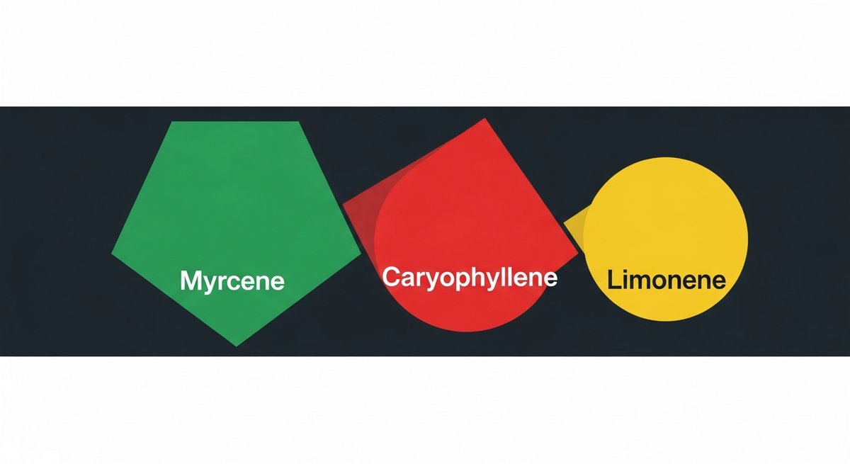 Deadhead OG Strain 2 Terpene profile graphic for Deadhead OG showing Myrcene in green, Caryophyllene in red, and Limonene in yellow