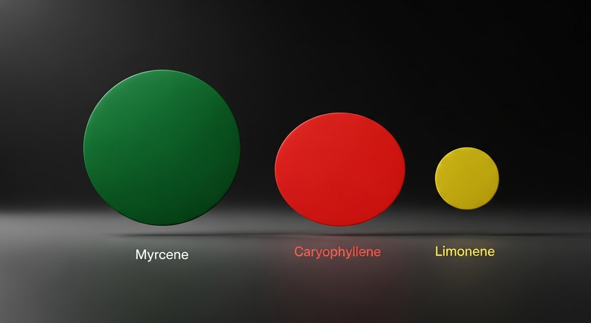 Do-Si-Dos Strain 2 Terpene profile graphic for Do-Si-Dos showing Myrcene in green, Caryophyllene in red, and Limonene in yellow
