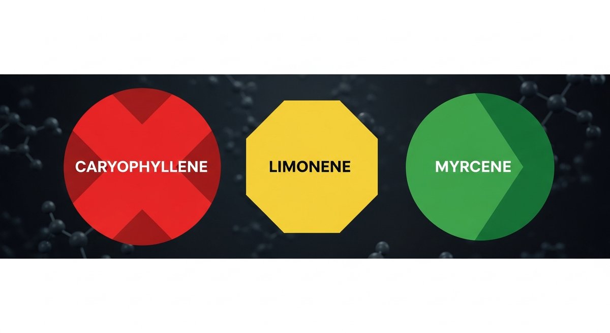 Girl Scout Cookies Strain 2 Terpene profile graphic for Girl Scout Cookies showing Caryophyllene in red, Limonene in yellow, and Myrcene in green