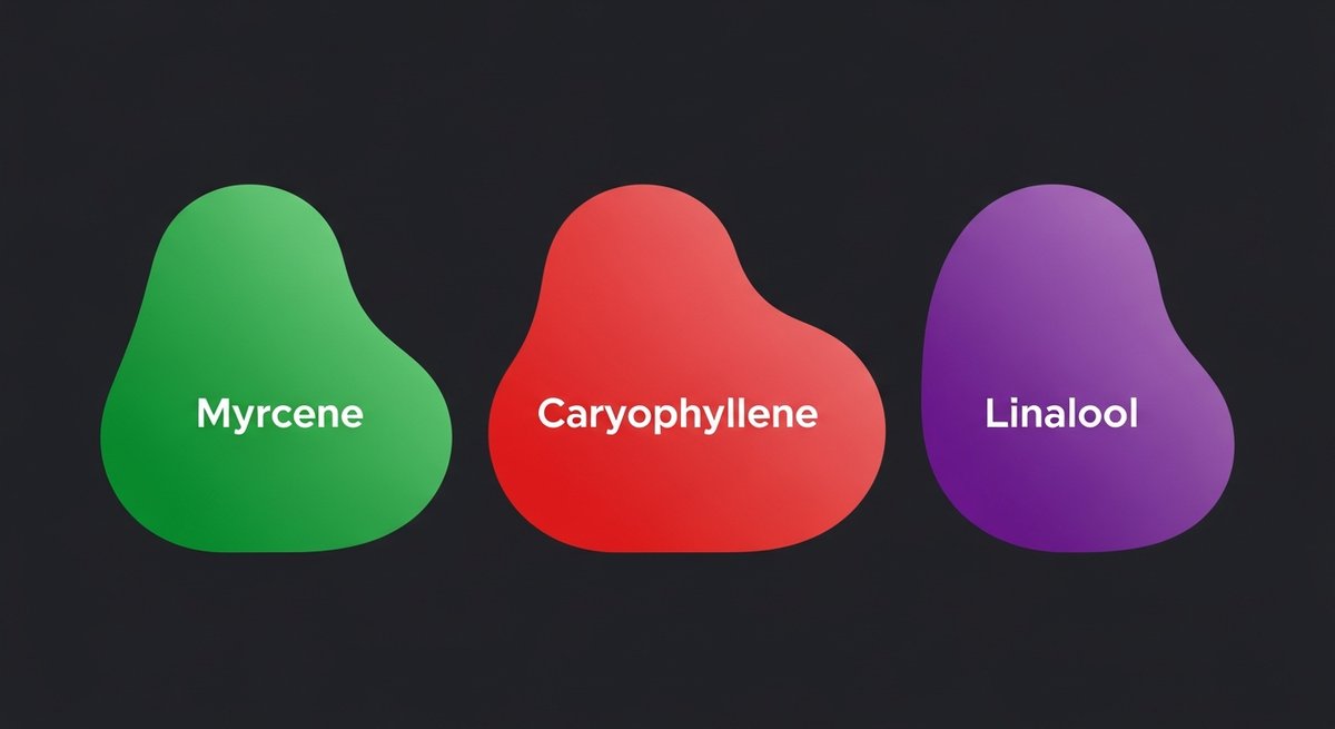 Grape Jelly Strain 2 Terpene profile graphic for Grape Jelly showing Myrcene in green, Caryophyllene in red, and Linalool in purple