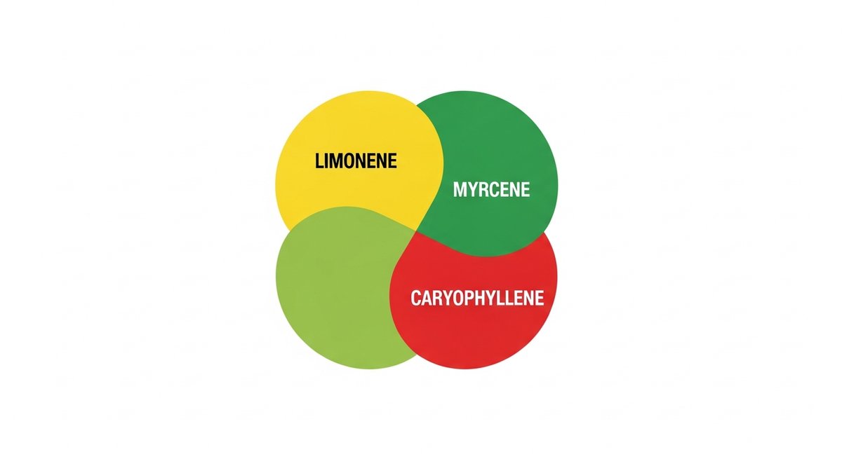 Lemon Drizzle Strain 2 Terpene profile graphic for Lemon Drizzle showing Limonene in yellow, Myrcene in green, and Caryophyllene in red.