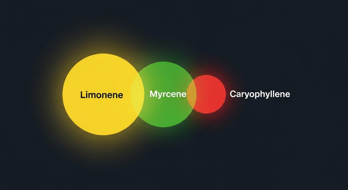 Lemon Haze Strain 2 Terpene profile graphic for Lemon Haze showing Limonene in yellow, Myrcene in green, and Caryophyllene in red