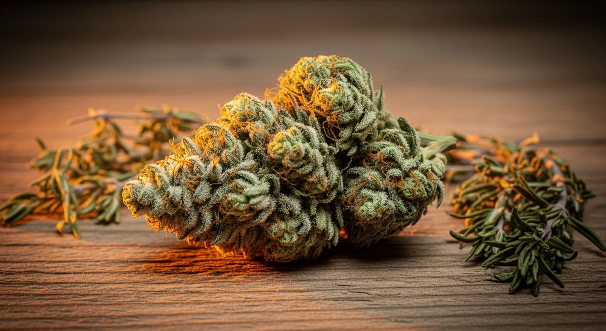 Master Kush strain vs Bubba Kush strain — Which Is Right for You? 4 Master Kush cannabis bud on aged wood with trichome frost detail evoking Hindu Kush landrace heritage