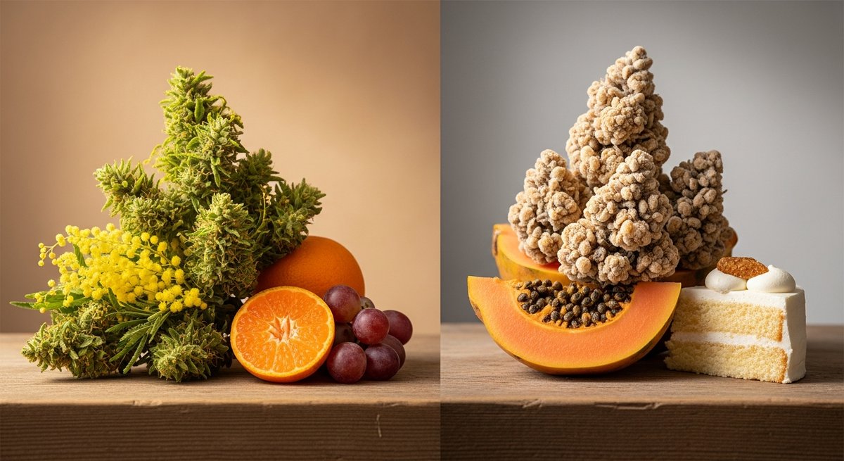 Featured image for “Mimosa strain vs Papaya Cake strain — Which Is Right for You?”