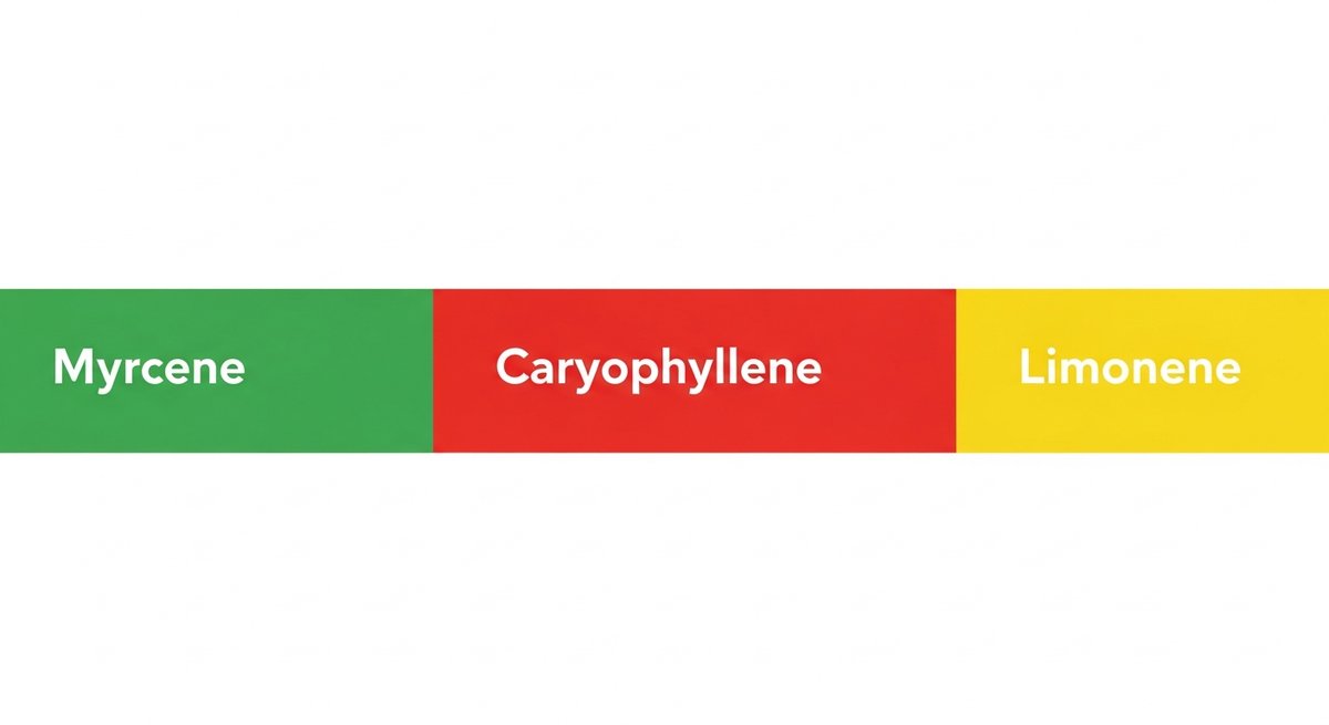 Motorbreath Strain 2 Terpene profile graphic for Motorbreath showing Myrcene in green, Caryophyllene in red, and Limonene in yellow