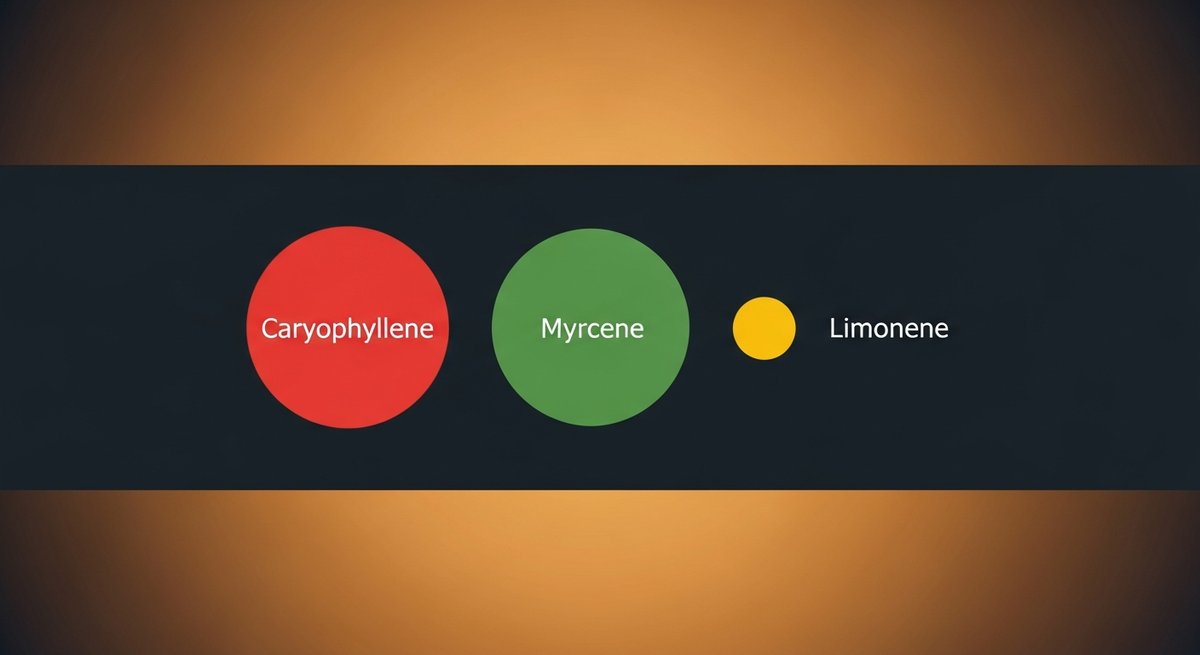 Peanut Butter Cookies Strain 2 Terpene profile graphic for Peanut Butter Cookies showing Caryophyllene in red, Myrcene in green, Limonene in yellow