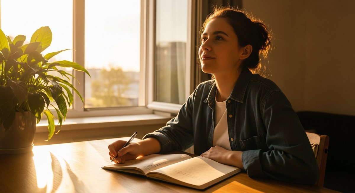 Purple Haze strain vs Blue Dream strain — Which Is Right for You? 6 Young adult at a sunlit morning desk with an open notebook, evoking the creative and uplifted effects of sativa strains