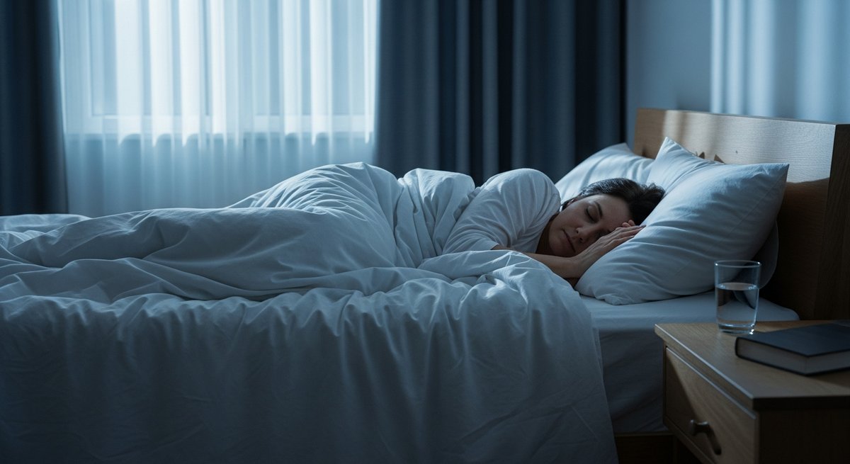 Tahoe OG strain vs Skywalker OG strain — Which Is Right for You? 6 Peaceful adult sleeping soundly in moonlit bedroom illustrating cannabis strains for sleep