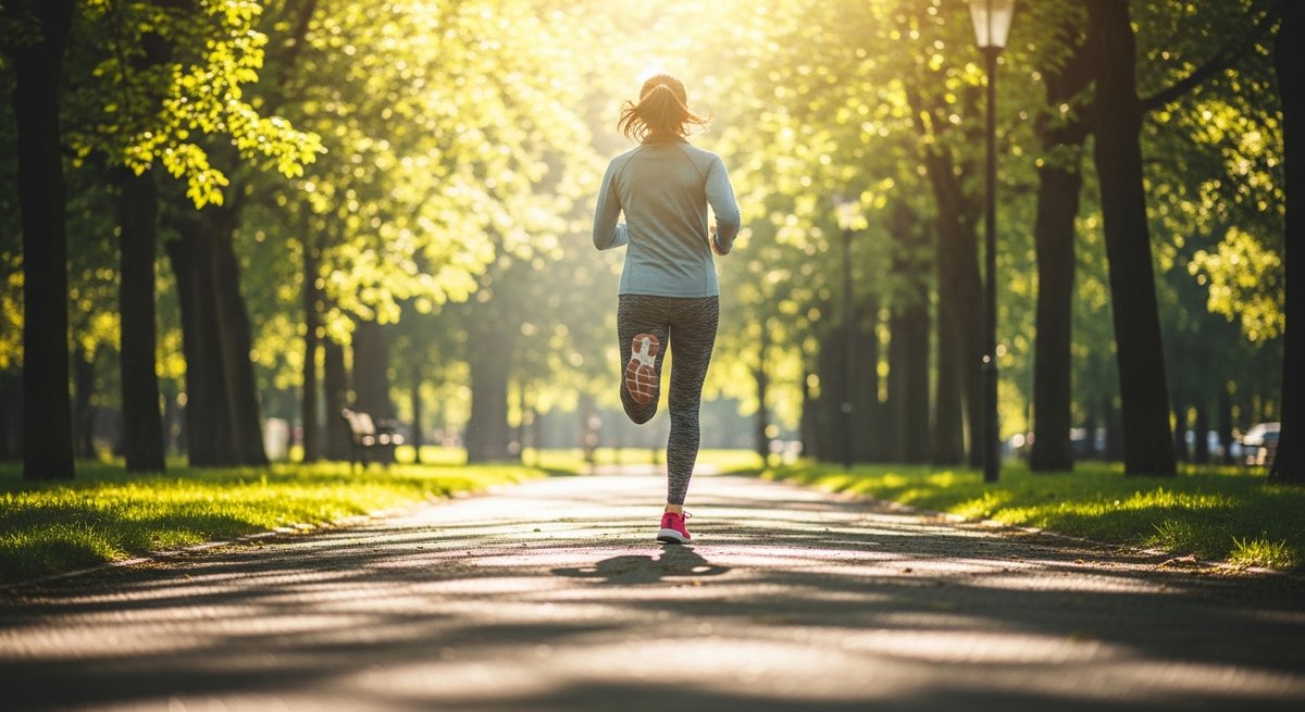 Lemon Haze strain vs Super Lemon Haze strain — Which Is Right for You? 6 Person jogging energetically through a sunny park illustrating the energizing effects of Super Lemon Haze