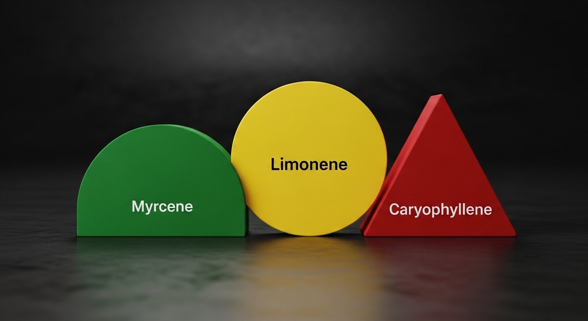 Tropicana Banana Strain 2 Terpene profile graphic for Tropicana Banana showing Limonene yellow, Myrcene green, and Caryophyllene red