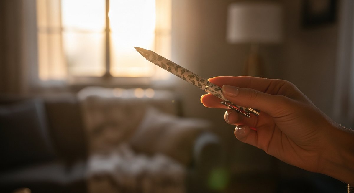 Best Wake-and-Bake Vapes: Strains That Won't Knock You Out 7 Hand holding a slim vape pen near a sunlit window in a cozy morning living room setting.