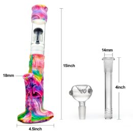 15" Tilted Silicone Water Pipe Glass Tree Perc